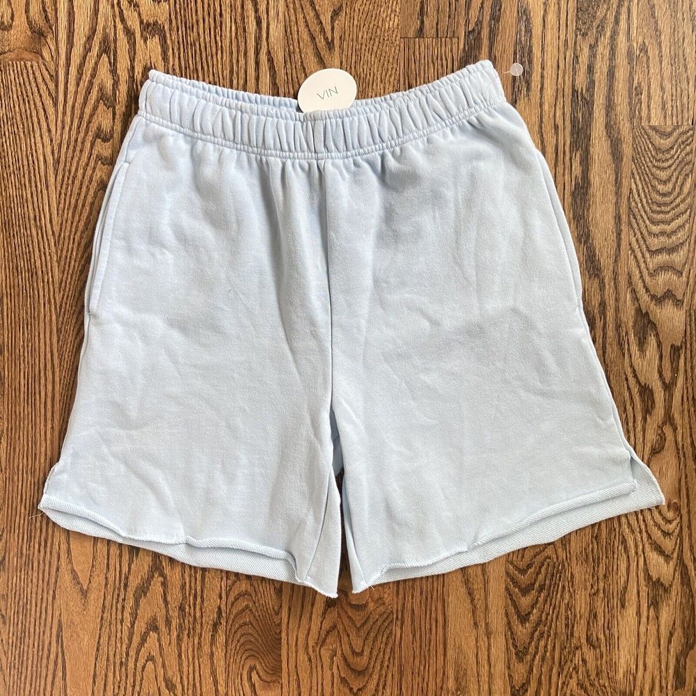 NWT NIA Mid Rise Terry Fleece Shorts Women Medium Sky Blue Elastic Drawstring